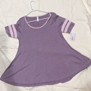 Lularoe Perfect-T Small Purple Athletic Stripes